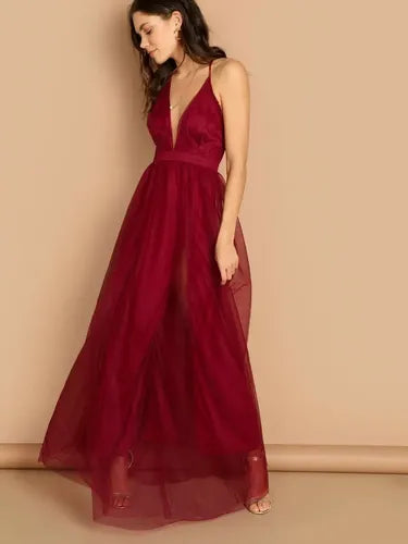 Vestido Maxi Largo Fiesta Burdeo  Va 465