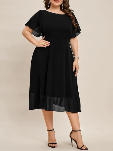 Vestido Fiesta Gasa Talla Grande Manga Corta Vg 101