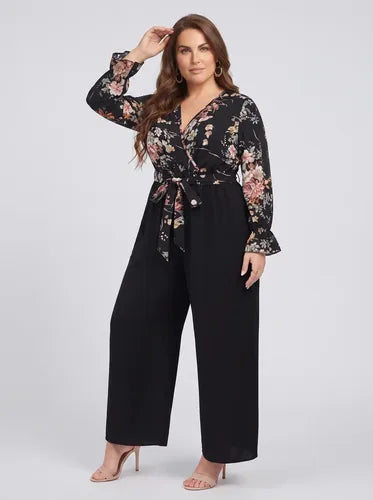 Mono palazzo negro con cinturón, talla grande