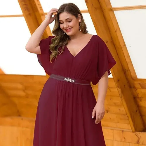Vestido Fiesta Largo Burdeo Talla Grande Ep 179  Bordó 18