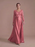 Vestido largo rosa lentejuelas manga larga