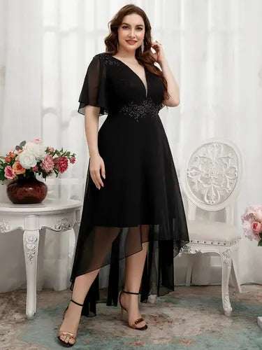 Vestido Fiesta Manga Talla Grande Vg 104 Negro 3xl