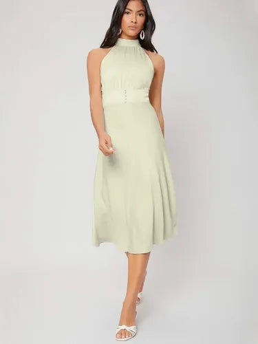 Elegante Vestido Cuello Halter Va 489 Beige S