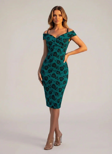 Vestido midi verde tubo escote corazón talla grande