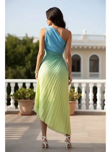 Vestido Plisado Escote Cruzado Sin Mangas Va 516