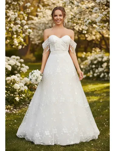 Vestido De Novia Sin Hombros Elegante Romántico Ns 18 Blanco M