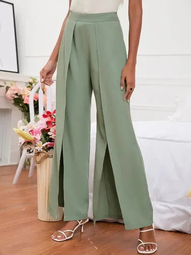 Pantalón Mujer Talle Alto Con Abertura Pt 01 Verde M