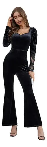 Entero Jumpsuit Mono Negro Fiesta Terciopelo El 164