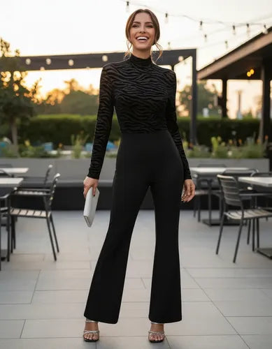 Entero Jumpsuit Mono Fiesta Cuello Alto, Acampanado El 204 Negro S