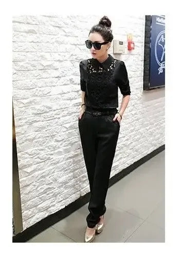 Traje Mujer Conjunto Blusa + Pantalón Negro Entero C 02 Negro M