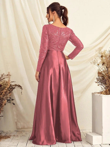 Vestido Fiesta Largo Matrimonio Lentejuelas Mangas  Ep 421