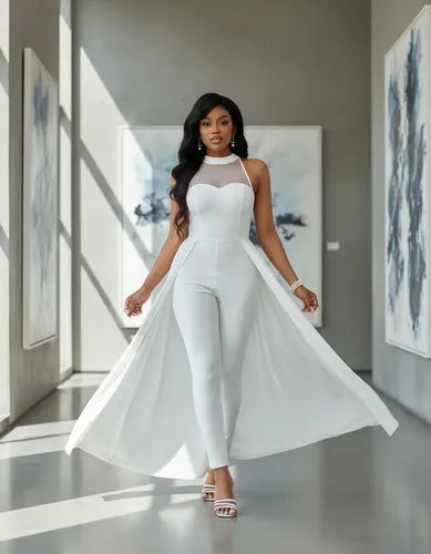 Entero Novia Jumpsuit Mono Fiesta Faldón  El 64 Blanco S