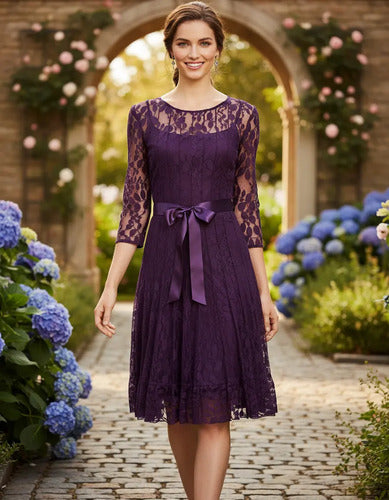 Vestido Purpura De Encajes Ve 61 Violeta 40