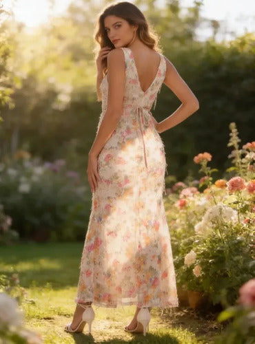 Vestido Fiesta Graduación Beige Rosa Lentejuelas Va 384