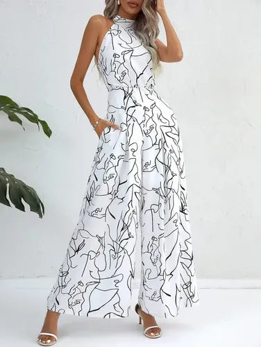 Entero Jumpsuit Mono Estampado Halter Fiesta Bolsillo El 198