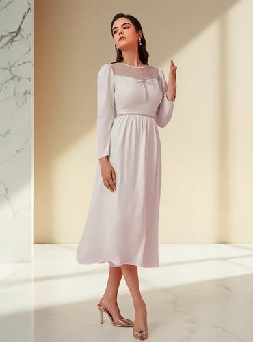 Vestido Blanco Prendedor Novia Civil Fiesta Nc 06 Blanco M