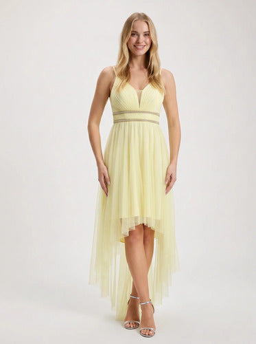 Vestido largo mullet de tul con tirantes finos