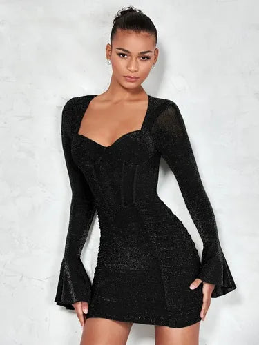 Vestido Fiesta Ajustado Brillante Escote Corazón Va 574 Negro S