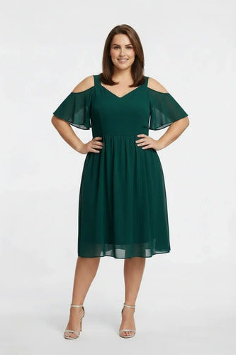 Vestido midi hombros descubiertos multicolor talla grande