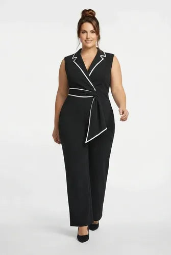 Mono negro escote cruzado sin mangas, talla grande