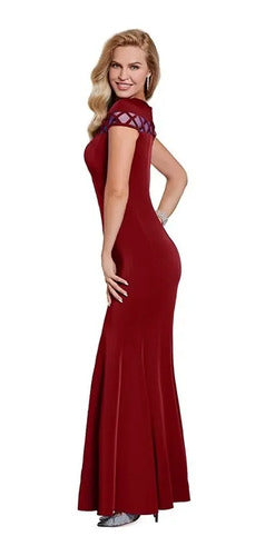 Vestido Fiesta Largo Forrado Ep 206 Bordó 8