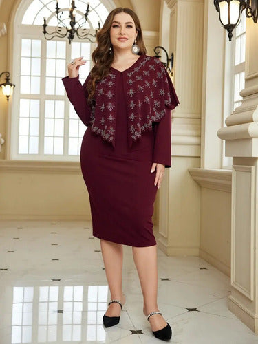 Vestido Talla Grande Fiesta Manga Larga Vg 127