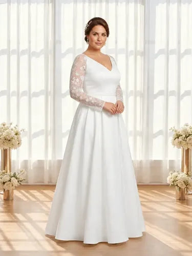 Vestido de novia princesa manga larga talla grande