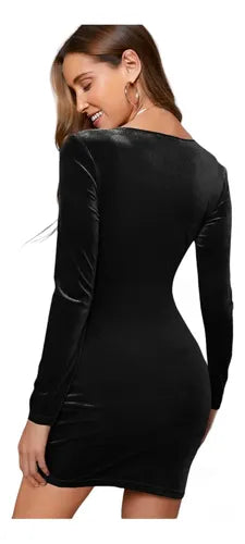 Vestido Terciopelo Ajustado Cuello Cruzado Va 497
