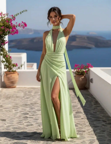 Vestido largo corte princesa escote V