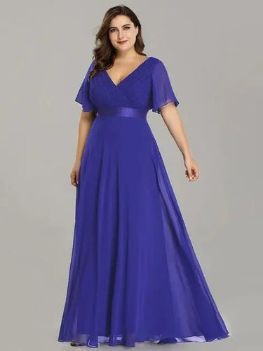Vestido Fiesta Largo Burdeo Azul Talla Grande 18 20 22 Ep 16