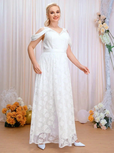 Vestido Novia Encaje Hombros Descubiertos Talla Grande Ns 17