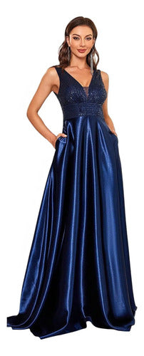 Vestido Fiesta Largo Mujer Lentejuela Satén Ep 240