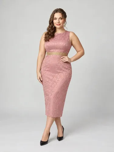 Vestido largo jacquard rosa con capa de gasa