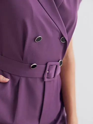 Entero Jumpsuit Mono Fiesta Con Cinturón Bolsillo El 113 Violeta S