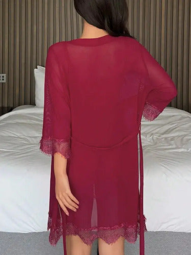 Camisón Y Bata Lencería Set De Pijama Babydolls Pj 13 Rojo Xl
