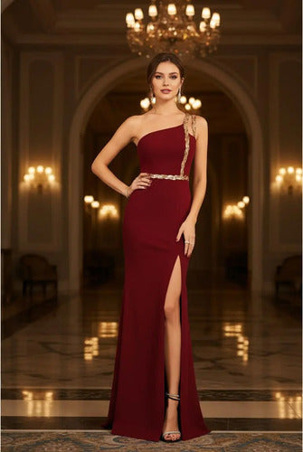 Vestido Fiesta Largo Ep 244 Burdeo-plateado M