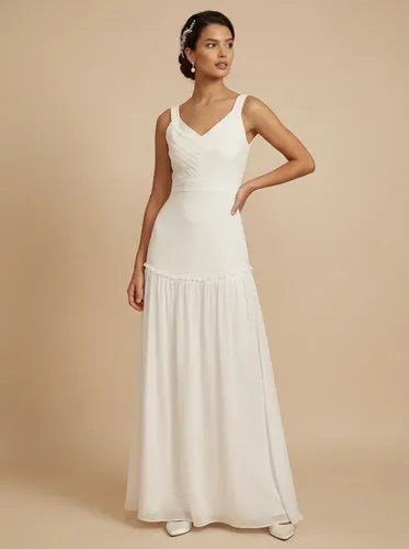 Vestido de novia largo blanco evasé elegante