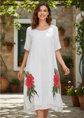 Vestido Blanco Flor Roja  Vd 50 Blanco L