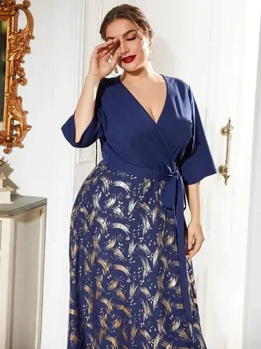Vestido Escote Cruzado Estampado Talla Grande  Vg 107