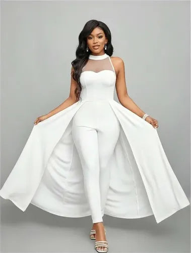 Entero Novia Jumpsuit Mono Fiesta Faldón  El 64 Blanco S