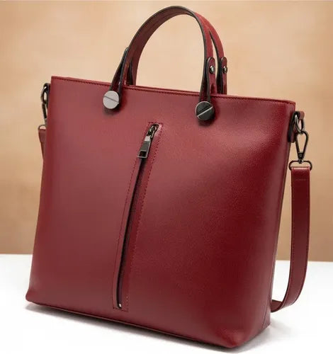 Cartera Policuero Con Correa De Hombros Asas Tonos Rojos Rojo Lisa