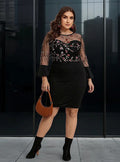 Vestido Negro Ajustado Con Mangas Talla Grande Vg 94
