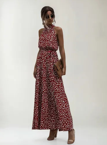 Vestido Estampado Floral Halter Con Cinturón Vd 112