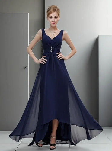 Vestido Fiesta Largo Azul Asimétrico Azul 6