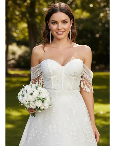Vestido De Novia Sin Hombros Elegante Romántico Ns 18 Blanco M