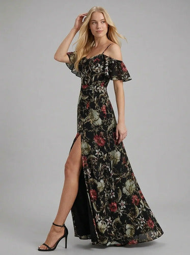 Vestido largo de fiesta hombros descubiertos negro