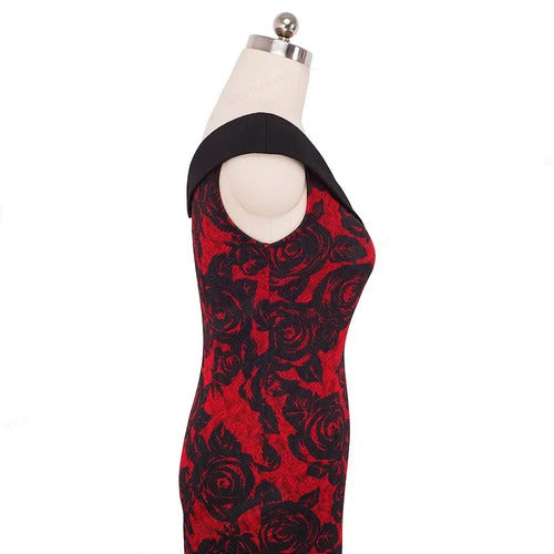 Vestido Negro Con Rojo Ajustado Va 312