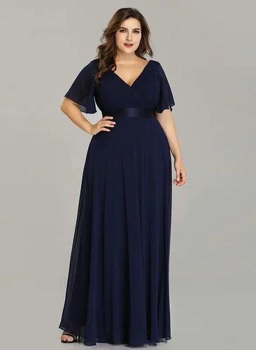 Vestido Fiesta Largo Burdeo Azul Talla Grande 18 20 22 Ep 16