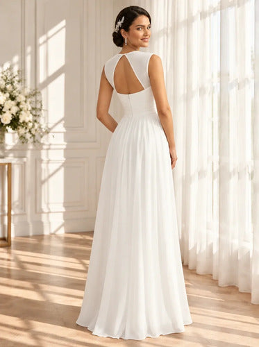 Vestido largo de novia gasa blanco espalda descubierta