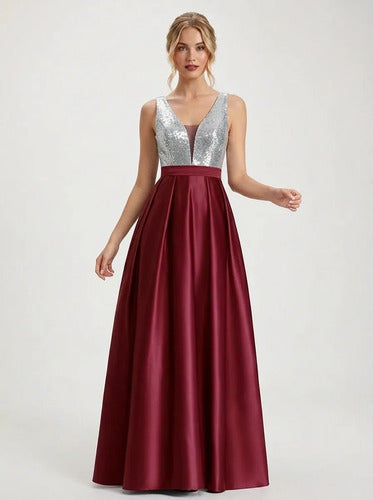Vestido largo de fiesta evasé con lentejuelas